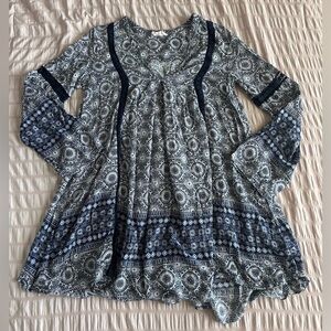 Altar'd State Boho Blue and White Flowy Mini Dress (M)